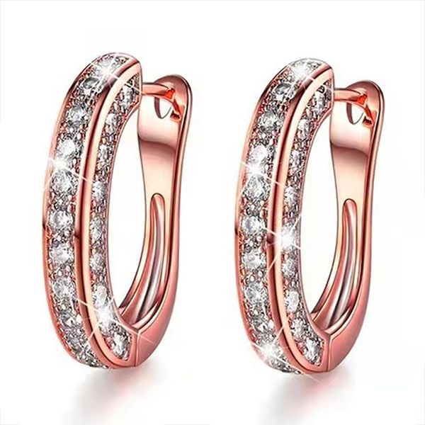 

hoop & huggie fashion luxury 3 colors ladies women's inlaid sparkling rhinestone crystal zircon metal female earrings for party jewelry, Golden;silver