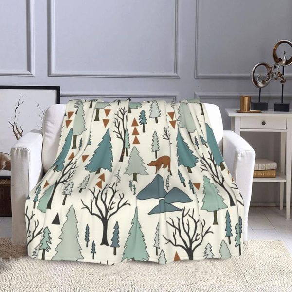 

blankets bear forest pattern lightweight blanket for home decor, bed, sofa, black, 50"x40"