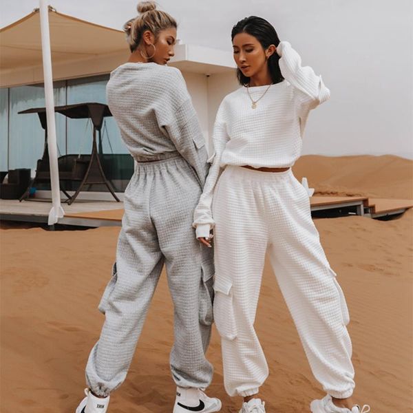 

women's two piece pants women matching sets sweat suits 2021 autumn and winter fashion 2 pieces set casual sweatshirt with sweatpants t, White