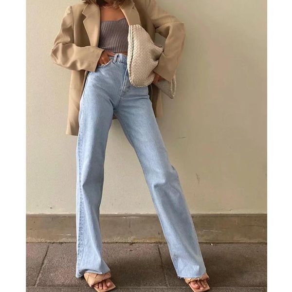 

women's jeans 2021 casual fashion straight leg denim bottom harajuku boyfriend long high waist baggy fall pants, Blue