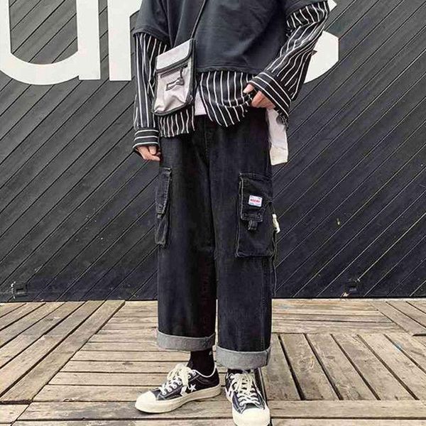 

men's jeans 2021 plus size men hip hop street wear joggers ankle length denim cargo pants loose korean harem trousers sweatpants roupa, Blue