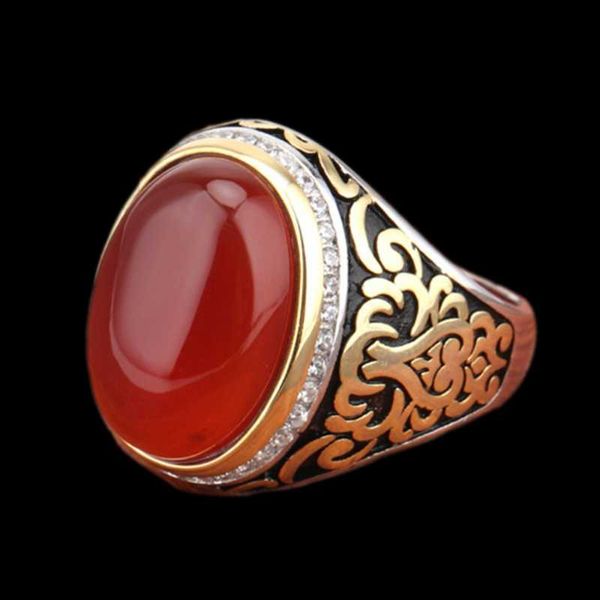 

cluster rings bocai exquisite dignified hollow carved turquoise s925 pure silver men ring, Golden;silver