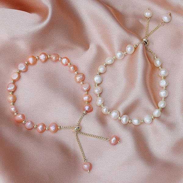 

link, chain 2021 korean design fashion jewelry natural baroque freshwater pearl beads adjustable elegant female bracelet, Black