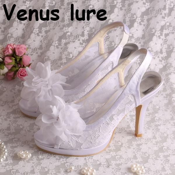 

dress shoes discount 4 inch white bridal slingback lace summer flower sandals open toe, Black
