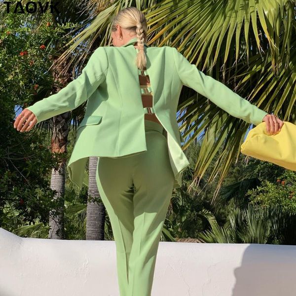 

women's two piece pants taovk costume set long sleeve solid color one-button backless blazer+pants suit office lady outfits, White