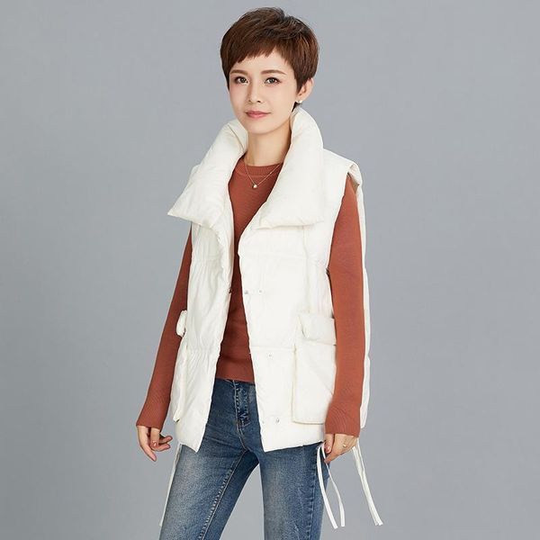 

women's vests 2021 autumn winter large size korean loose casual women cotton vest short fashion thickening warm waistcoat lapel outwear, Black;white