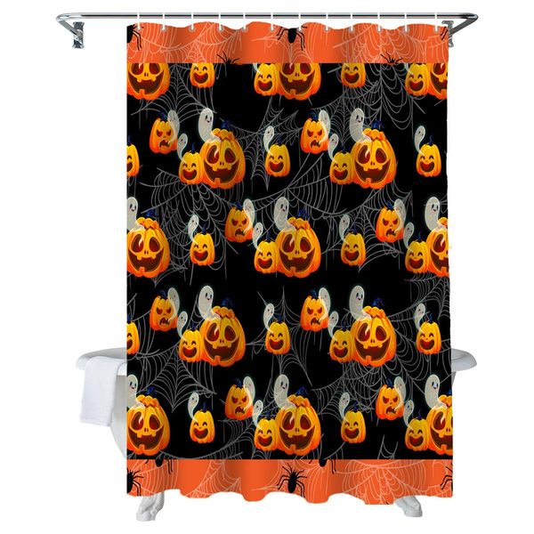 

cartoon halloween pumpkin and ghost bathroom shower curtains polyester fabric, spiders web home decorative waterproof bath