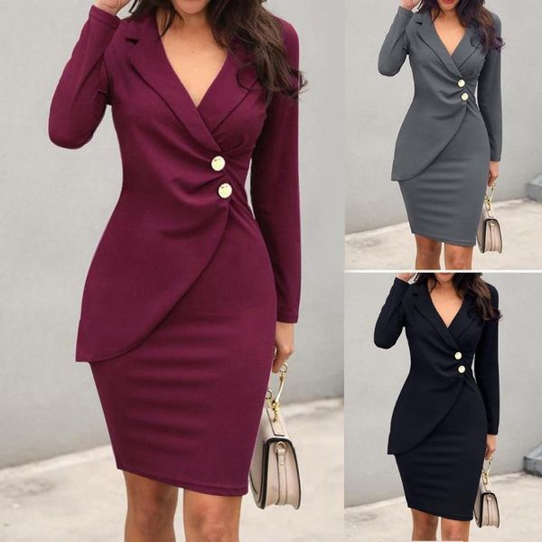 

casual dresses elegant women pencil dress autumn office lady long sleeve blazer winter slim suit ladies professionele jurk, Black;gray