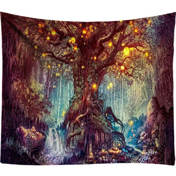 

tapestries night fantasy tree light forest home living tapestry wall hanging blanket art decor