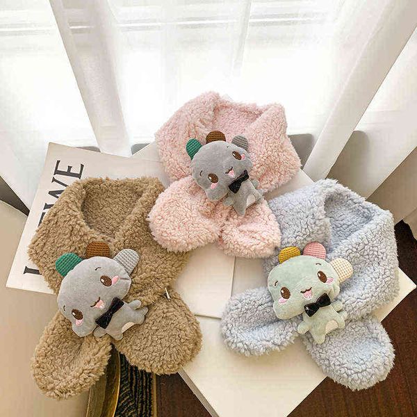 

scarves children's plush scarf korean cartoon little dinosaur cute baby boys girls warm cross bib in autumn and winter, Blue;gray