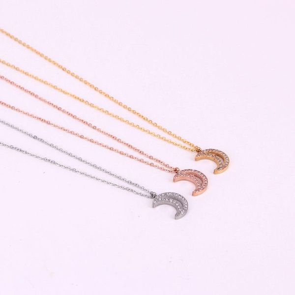 

chains fashion micro crystal inlaid moon pendant necklace women necklaces for jewelry wholesale, Silver