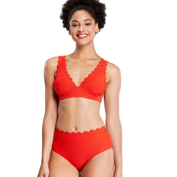 

swimsuit solid color bikini split high waist knitted lace bras sets, Red;black
