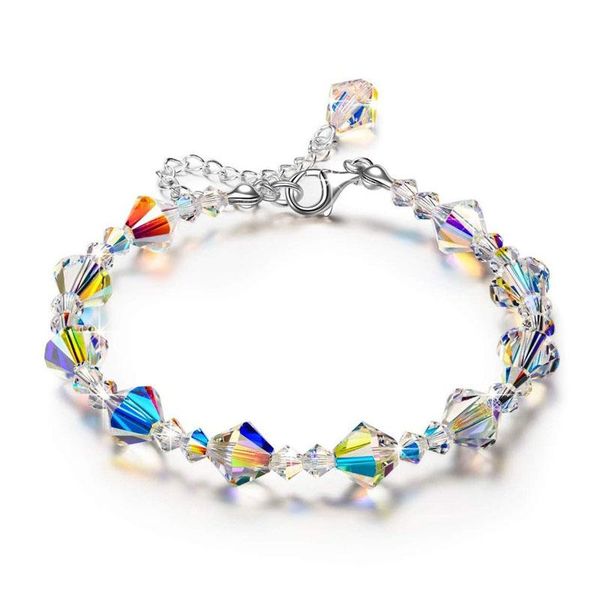 

link, chain 2021 fashion summer square crystals link stretch charm bracelets for women adjustable party jewelry, Black