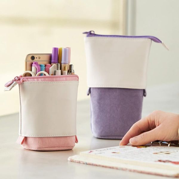 

storage bags -up pencil case holder stationery pu corduroy stand-up transformer bag large capacity gift for kids moun777