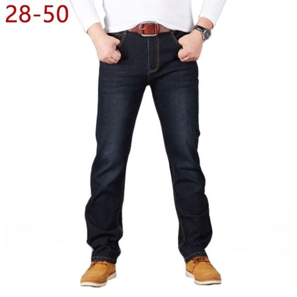 

28-50 big size man pants high stretch straight baggy trousers fashion casual black blue denim male business jeans classic 210320
