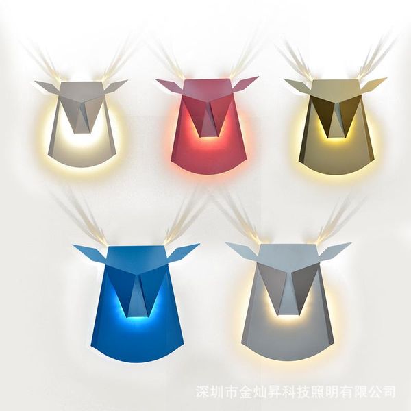 

wall lamp nordic simple modern living room background bedroom bedside aisle stair creative ultra thin antler head