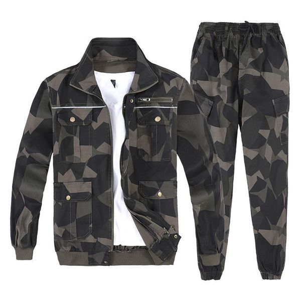 

men's tracksuits spring and autumn pure cotton camouflage suit welding anti-scald wear-resistant men 's labor protection clothing, Gray