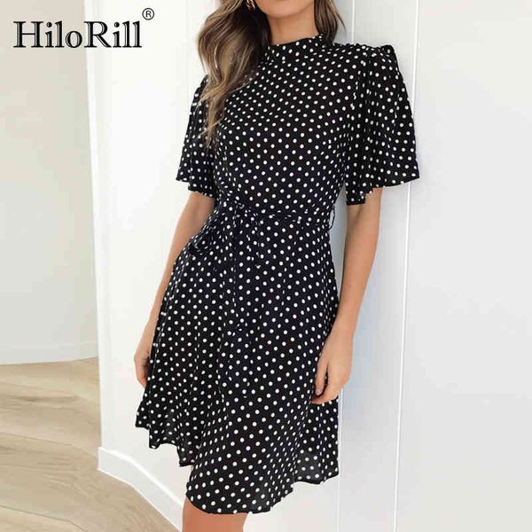 

boho polka dot print summer beach dress women casual short sleeve o-neck office ladies es a-line mini party 210508, Black;gray