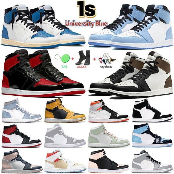 

mens 1 high og basketball shoes 1s university blue electro orange dark mocha bred shadow wolf grey unc bubble gum twist men women sneakers t, Black