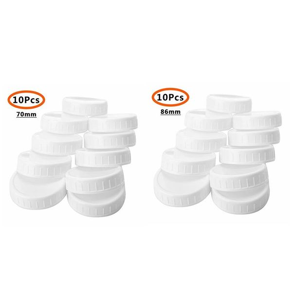 

20pcs plastic storage caps lids ribbed for 70mm/86mm standard regular mouth mason jar bottle kitchen & organization