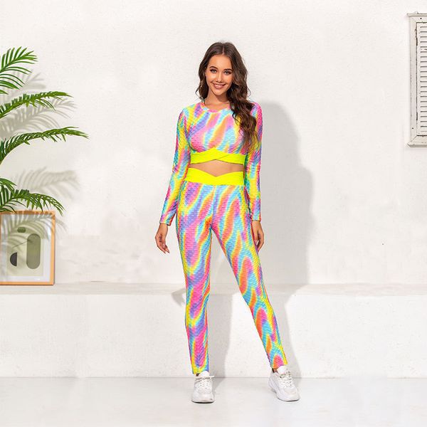 

jumpsuits,rompers beautiful trend big size 2021 long sleeve color tie dye printing yoga suit