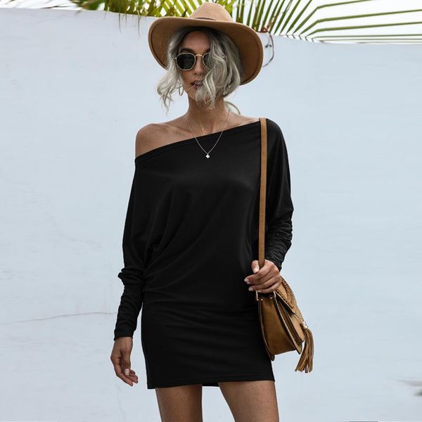 

casual dresses 2021 bodycon dress women black y2k summer long sleeve party midi off shoulder, Black;gray