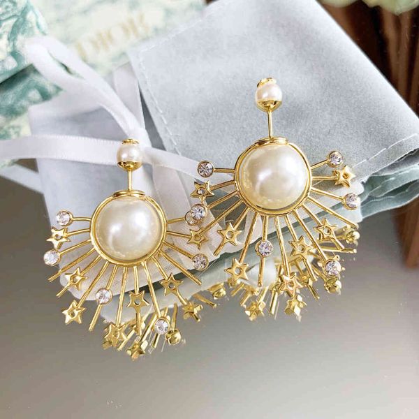 

2021 luxury designer jewelry / 20 new sunflower size pearl diamond earrings women's star studded earrings, Silver