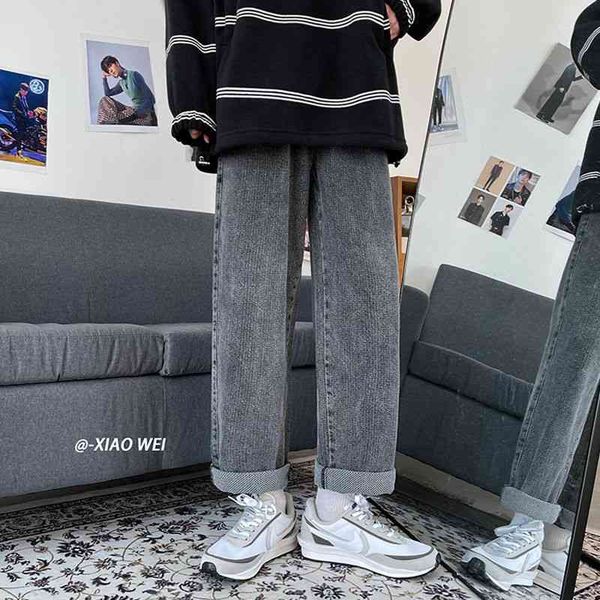 

men's jeans korean wide-leg fashion retro harajuku men streetwear loose hip-hop straight-leg denim trousers mens -2xl jk22, Blue