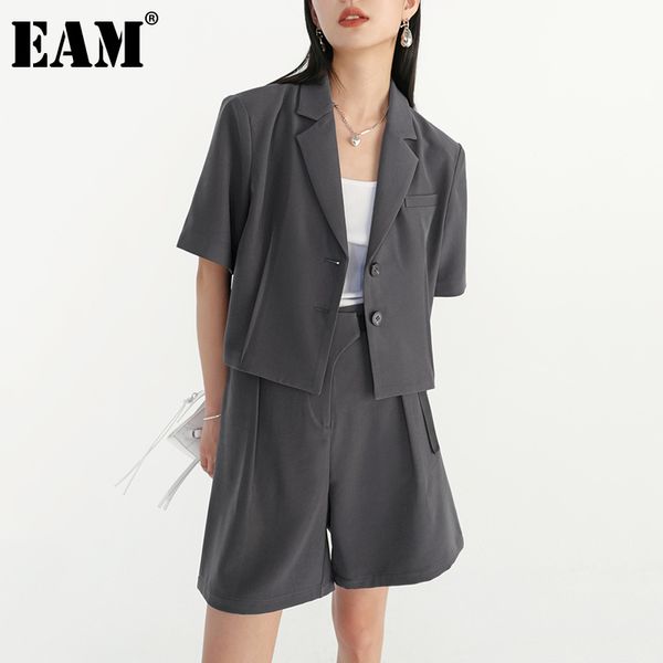 

[eam] wide leg shorts two piece suit nothed short sleeve black loose fit women fashion spring summer 1dd5994 210512, White