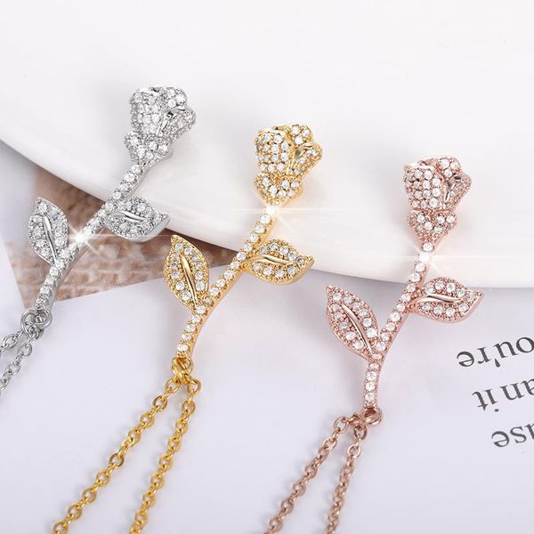 Pendant Necklaces Women Necklace Rose Gold Color Fashion Charm Flower Zircon Jewelry Banquet Wedding Birthday Gift For Girlfriend