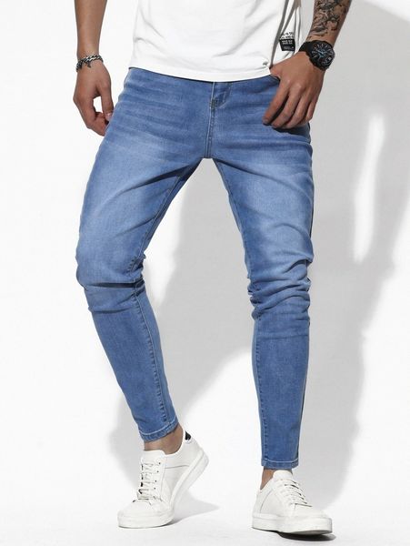 

men slant pocket skinny jeans 22ac#, Blue