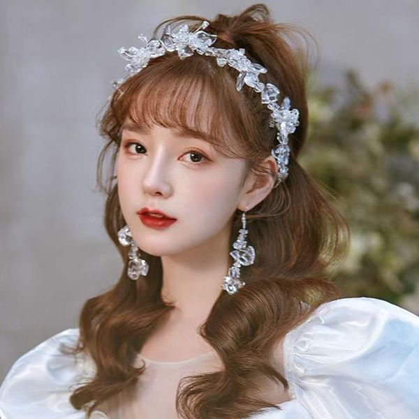 

earrings & necklace snow queen princess crystal column beaded wedding bride headdress earring set hairband hair hoop anniversary brithday pa, Silver