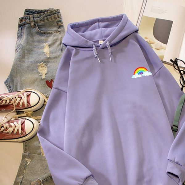 

rainbow clouds print funny womens sweatshirt harajuku warm streetwear kawaii oversize jacket korean style thick, Black