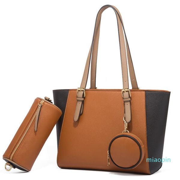 

simple design womens shopping bags trendy style solid color shoulder bag large capacity pu ladies handbag with round wallet