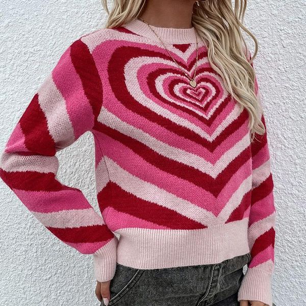

women's sweaters autumn winter knitted love heart sweater women casual patchwork striped pullovers loose warm jumper streetwear knitwea, White;black