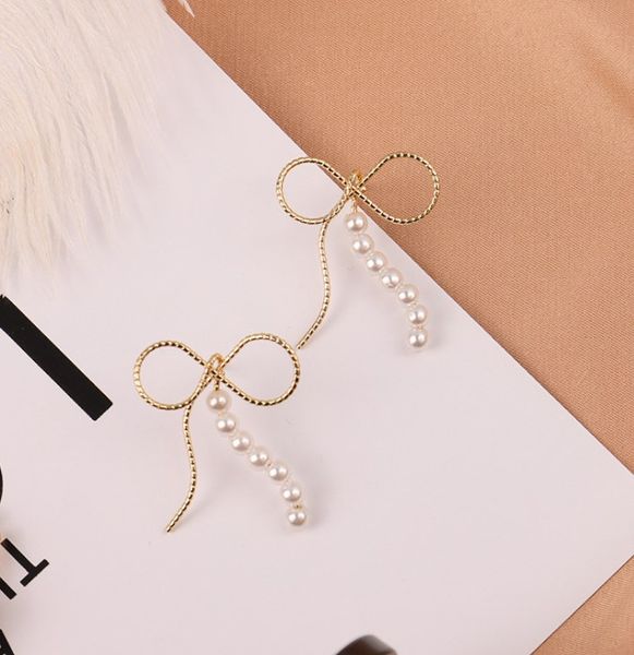 

semplice nodo a fiocchi pearl earring elegante s925 stud, Golden;silver