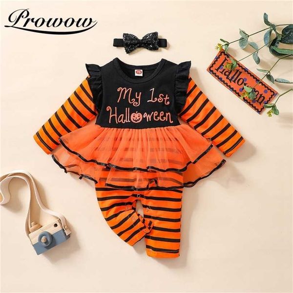 PROWOW Meu primeiro Halloween Bebé Fato de Bebé Macacão Do Bebê Striped Bornsuit para Crianças Meninas Roupas Vestido de Laço 211101