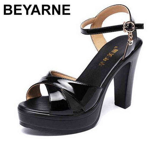 

beyarne fashion patent leather shoe sandals high heels crystal buckle ladies dance platform plus size 210712, Black
