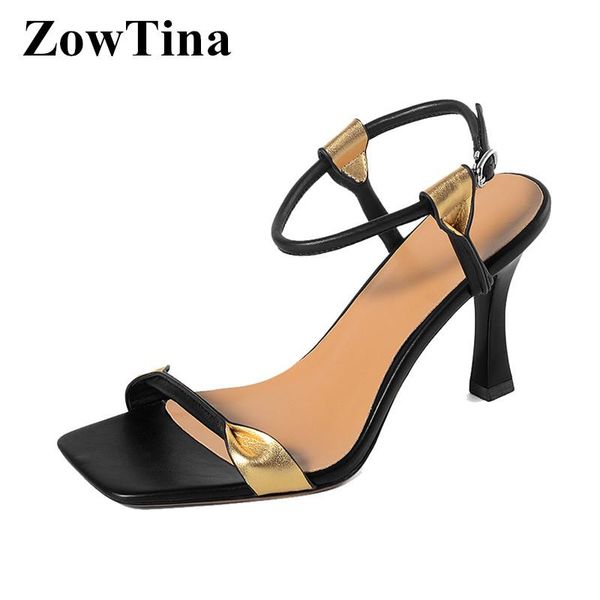 

dress shoes square open toe women sandals black mixed gold ankle strap high heels summer woman designer lady sandalias feminina zapato