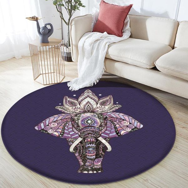 

carpets non-slip round flannel carpet elephant floor mat living room bedroom anti-slip area ethnic symbol yoga rug 120cm