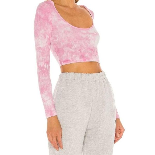 

women's t-shirt 2022 fashion tie-dye printed short-sleeved ribbed retro hooded long-sleeved streetwear, White