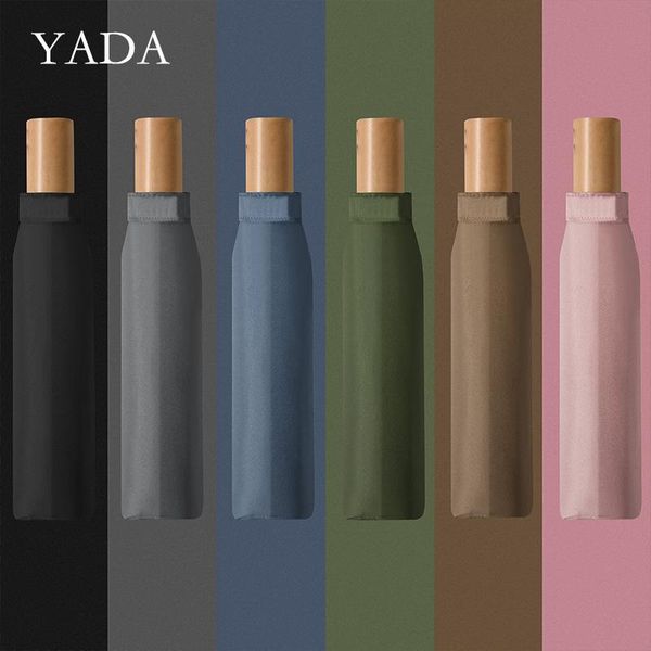 

umbrellas yada ins pure business wooden handle 3-folding umbrella women uv rainproof parasol rain sun light yd200242