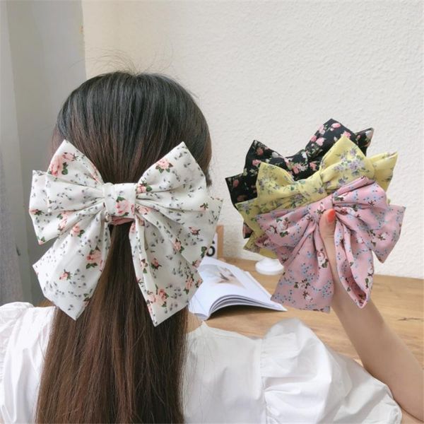 

hair accessories the three-layer floral big bow hairpin fabric chiffon temperament back head spring clip girl