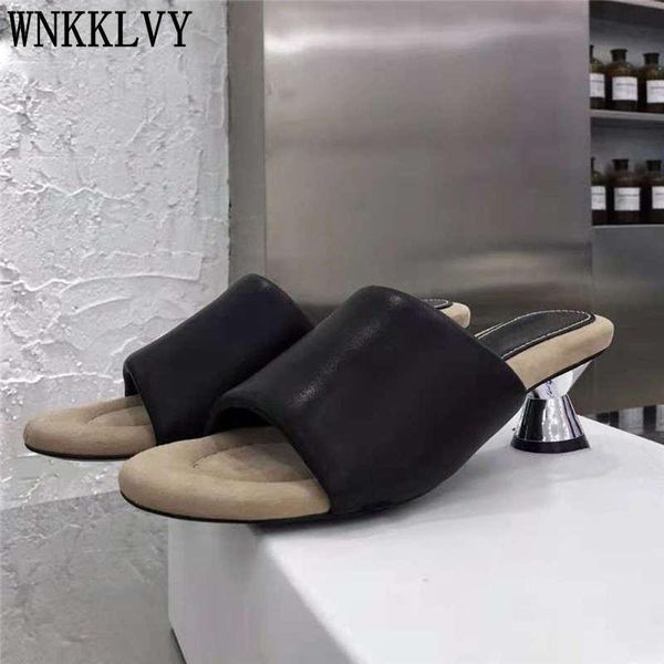 

metal strange heels modern slippers women breathable cloth peep toe sandals summer comfort vacation lazy shoes female, Black