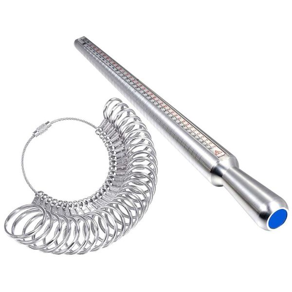 

metal ring sizer set measuring with rings mandrel finger sizing stick jewelry tools cluster, Golden;silver