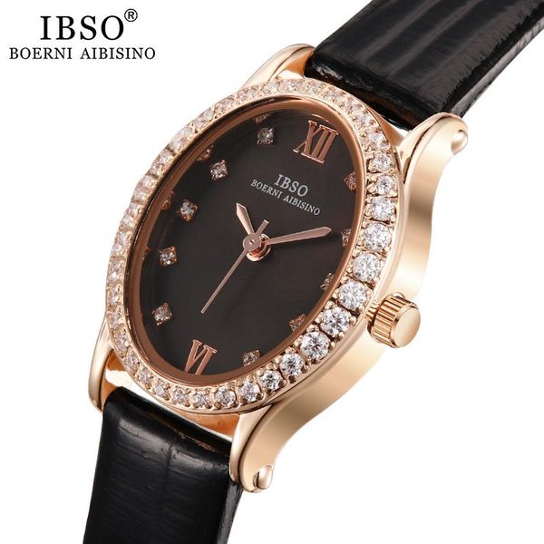 

wristwatches ibso brand women quartz watches genuine leather strap wat, Slivery;brown