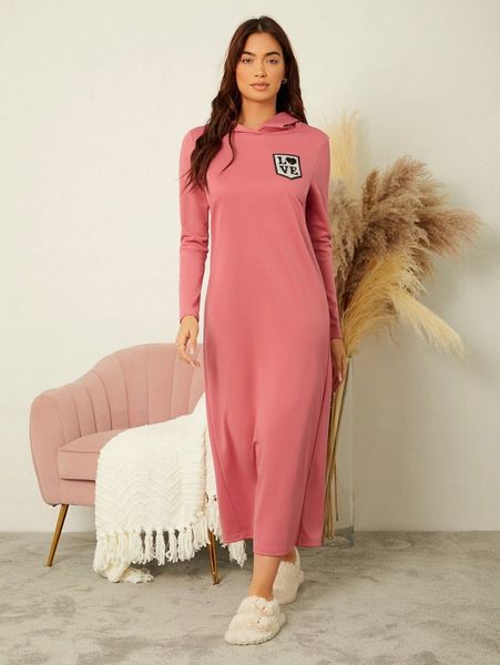 

letter & heart embroidery split back hooded dress k7tn#, White;black