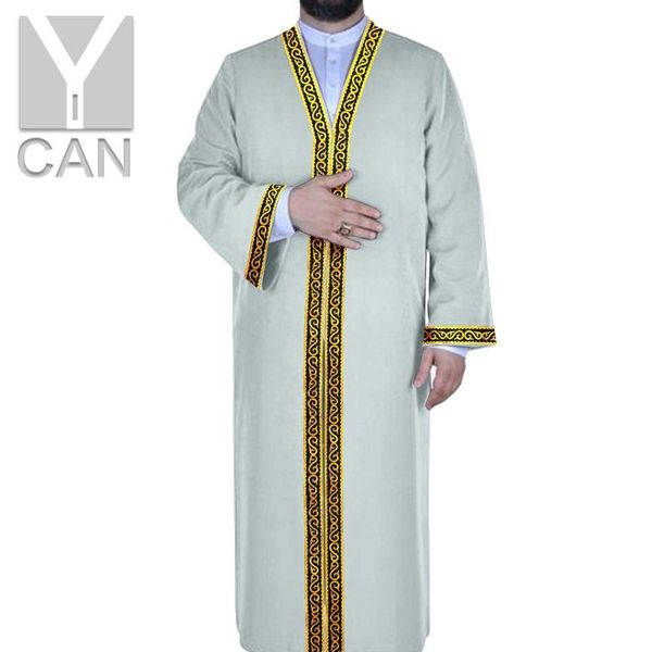 

y-can muslim fashion men islamic abaya dubai robes kaftan lace long sleeve modal texture robe man jubba thobe y201027 ethnic clothing, Red