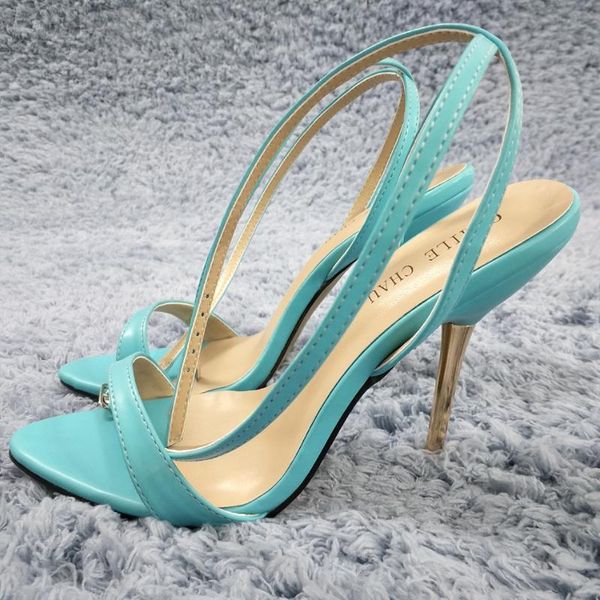 

sandals sky blue leather high heel slimmer dress party women sandal summer open toe ankle strap stiletto 11cm shoe, Black