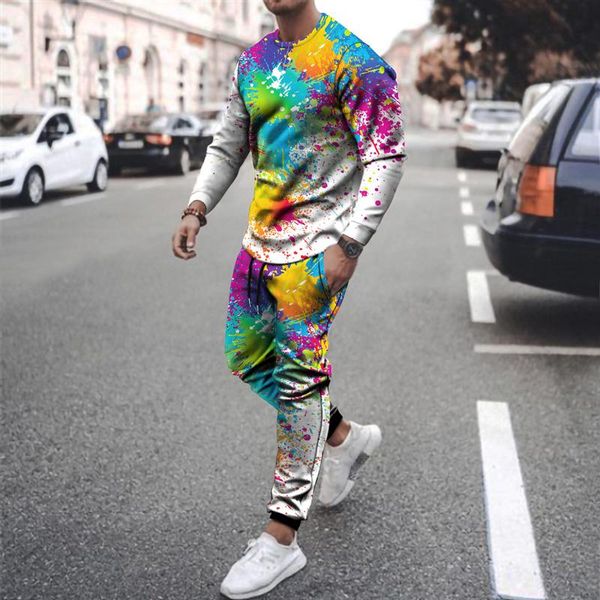 

men's tracksuits colorful ink painting digital printed sweater suit jogging funny harajuku autumn and winter sportswear s-4xl, Gray